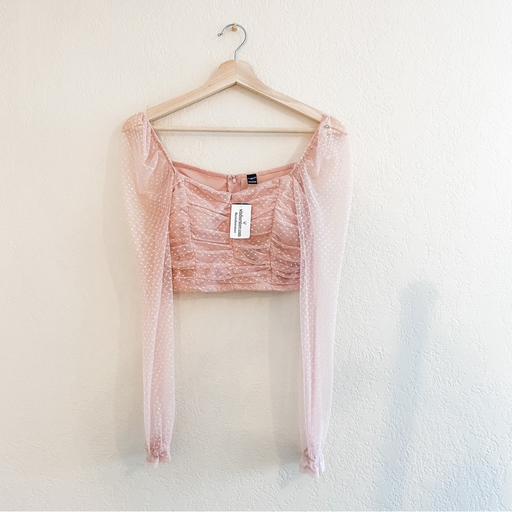 Windsor mauve Simple And Sweet Mesh Polka Dot Crop Top